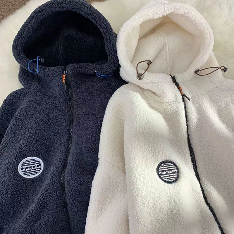 기모 두꺼운 LAMBSWOOL COAT 여성의 가을 및 겨울 새로운 한국식 편지 느슨한 올 매치 플러시 스웨트 셔츠 후드 탑