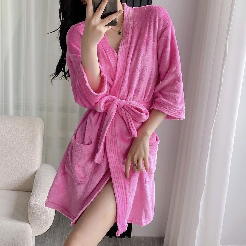부드러운 목욕 가운 여성의 느슨한 캐주얼 흡수성 산호 양털 외부 목욕 목욕 목욕