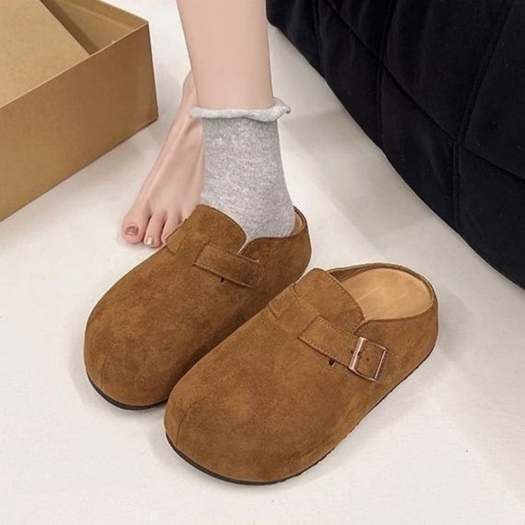 Birkenstock Shoes for Women 2025 New Commuter Outer Wear Thick-Soled Lazy Casual Slip-On Retro Toe-Cap Half Slippers for Women