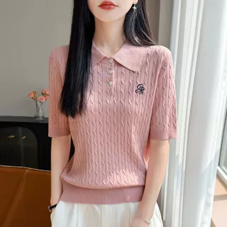 复古麻花polo领短袖针织衫女2026新款夏季韩系穿搭薄t恤上衣小衫