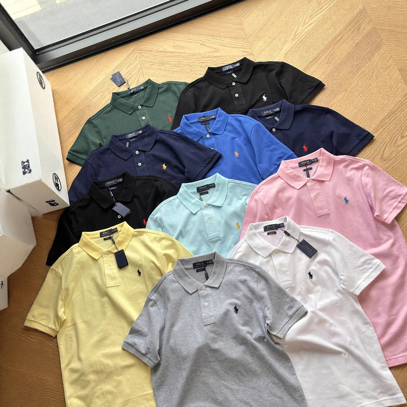 Cross-Border Rl Casual Short-Sleeved Polo Shirt for Men and Women, Pure Color Lapel Pony Versatile Correct Version Short-Sleeved T-Shirt