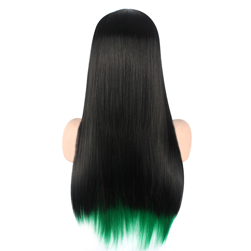 Synthetische Perücke, gefärbtes Haar, synthetische Faser, volle Abdeckung, gebleichter und gefärbter Pony, glattes Haar, Kopfbedeckung_voghion.com