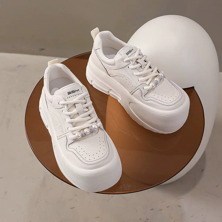 White shoes platform, demi-season footwear, universal sneakers for leisure