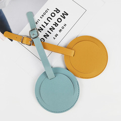 Cross-border soft PU leather baggage tag with round design, stitched leather luggage tag