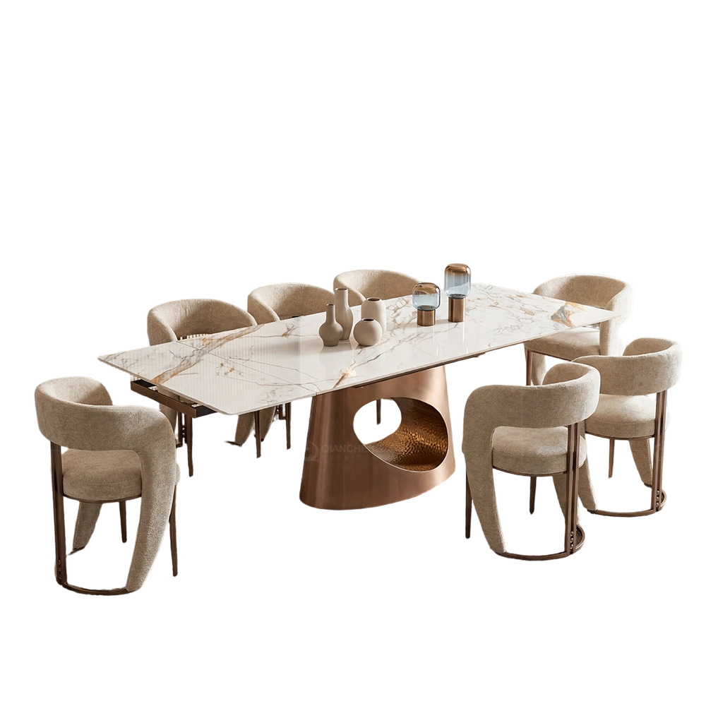 Mesa de Comedor Extensible de Piedra Sinterizada y Acero Inoxidable, Ajustable, para Restaurante