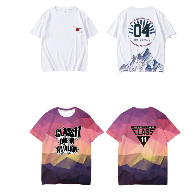 SY 전신 인쇄 티셔츠 졸업 수업 옷 스포츠 회의 여름 중학생 고등학생 파티 옷 DIY 가짜 두 조각