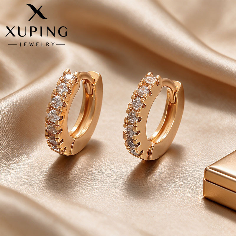 Pendientes de aro Xuping transfronterizos rusos de 18k con incrustaciones de diamantes, joyería de lujo ligero de alta gama al por mayor para mujer.