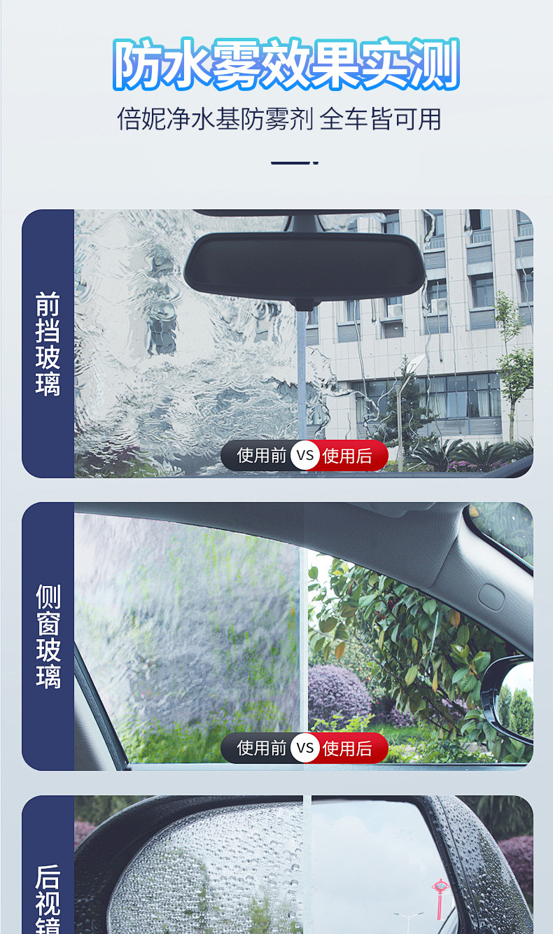 Glass Anti-Fog Agent, Car Water Repellent, Front Windshield Anti-Fog Agent Spray, Rearview Mirror Rainproof Agent, Defogging Spray