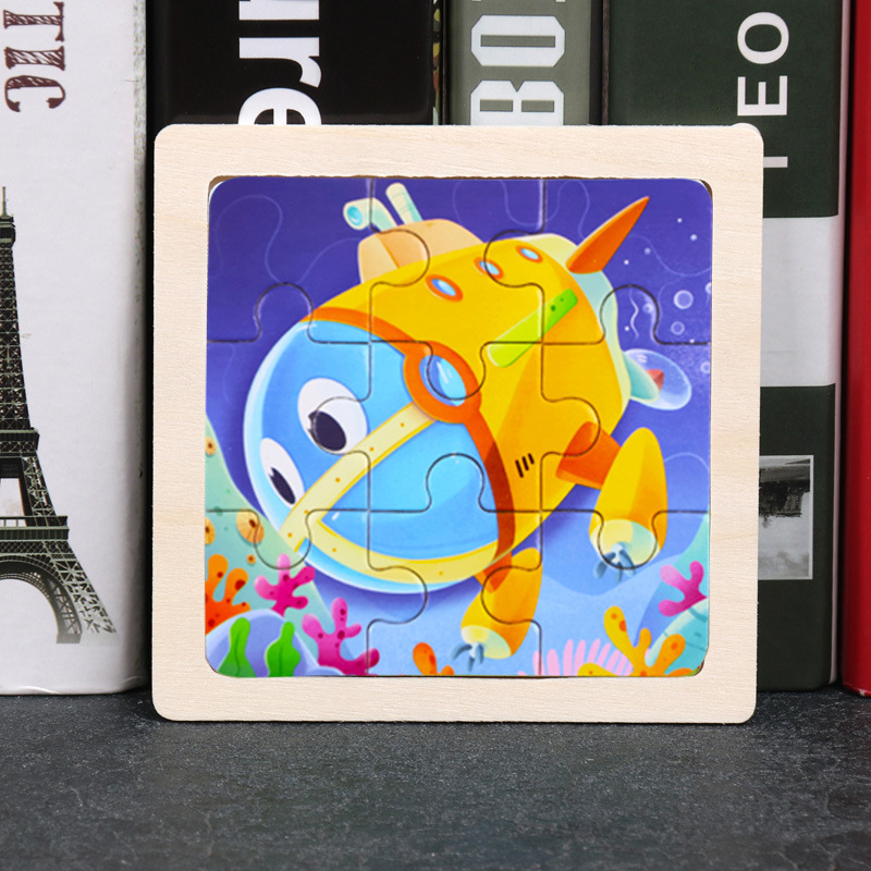 Puzzle pequeño plano de madera de 9 piezas Animal Ocean Traffic Kindergarten Educación temprana Juguetes educativos Puzzle simple de entrada