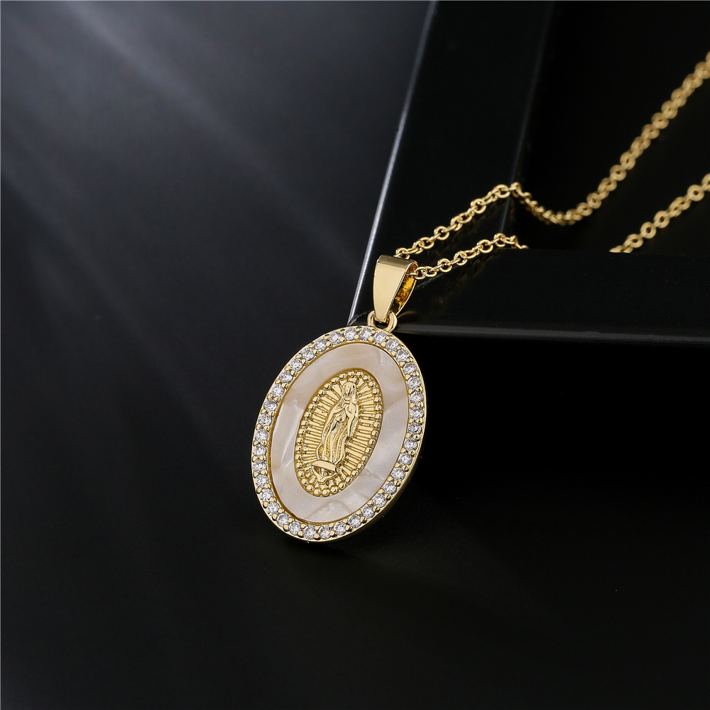 New Copper-plated 18k Gold Dripping Oil Zircon Virgin Mary Pendent Necklace Wholesale display picture 3