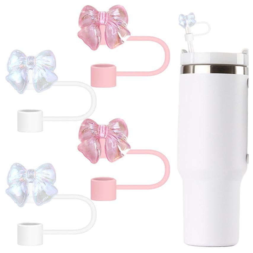 Resin Straw Cap Set Pink Straw Cap Set 10mm Bow Straw Cap Compatible con Stanley Cup 30 y