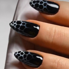 新款杏仁水滴黑色豹紋穿戴甲 法式成品假指甲美甲貼片指甲貼片