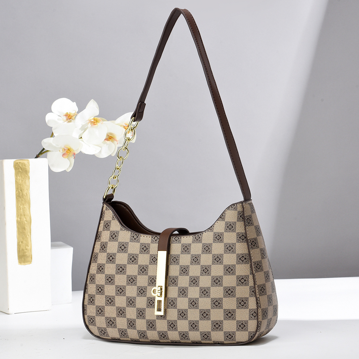 Taizhou bolsas de mujeres bolsas de ajedrez de textura de comercio exterior bolsas de hombro para mujeres