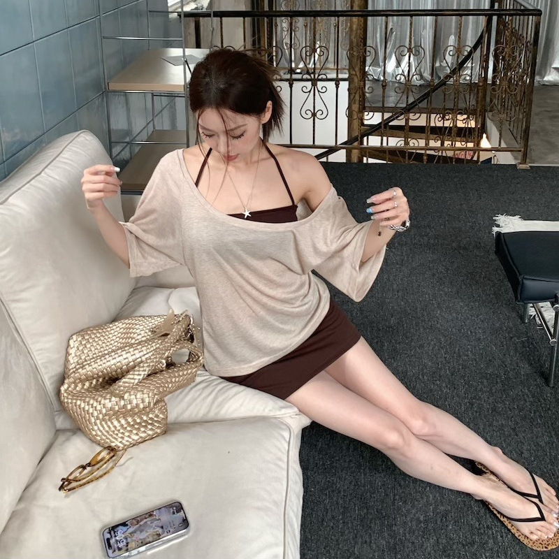 Korean Style Gray High-End Loose Slimming Look Short-Sleeved T-Shirt for Women in Summer Pure Lust Design Niche Chic Top
