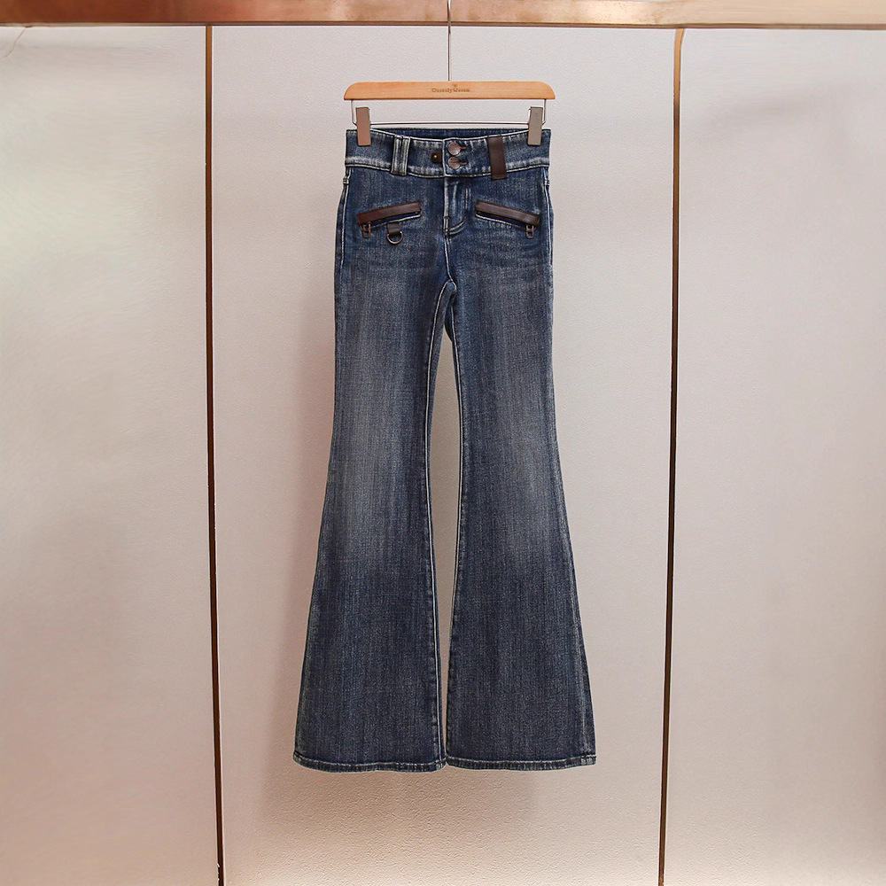 Shenzhen Nanyou Classy Women's Autum New French Casual Style Slimming Look High-Waist Design Bootcut Jeans for Women