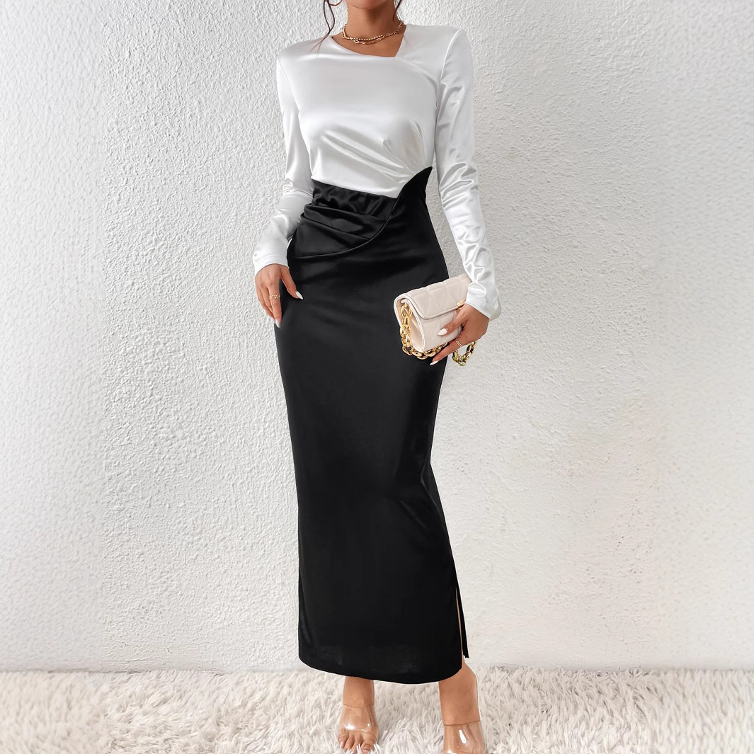 (Трансграничная торговля), лонгслив, длинный комплект, элегантное платье, приталенный корсет, поясная сумка, европейский стиль, с акцентом на бедрах