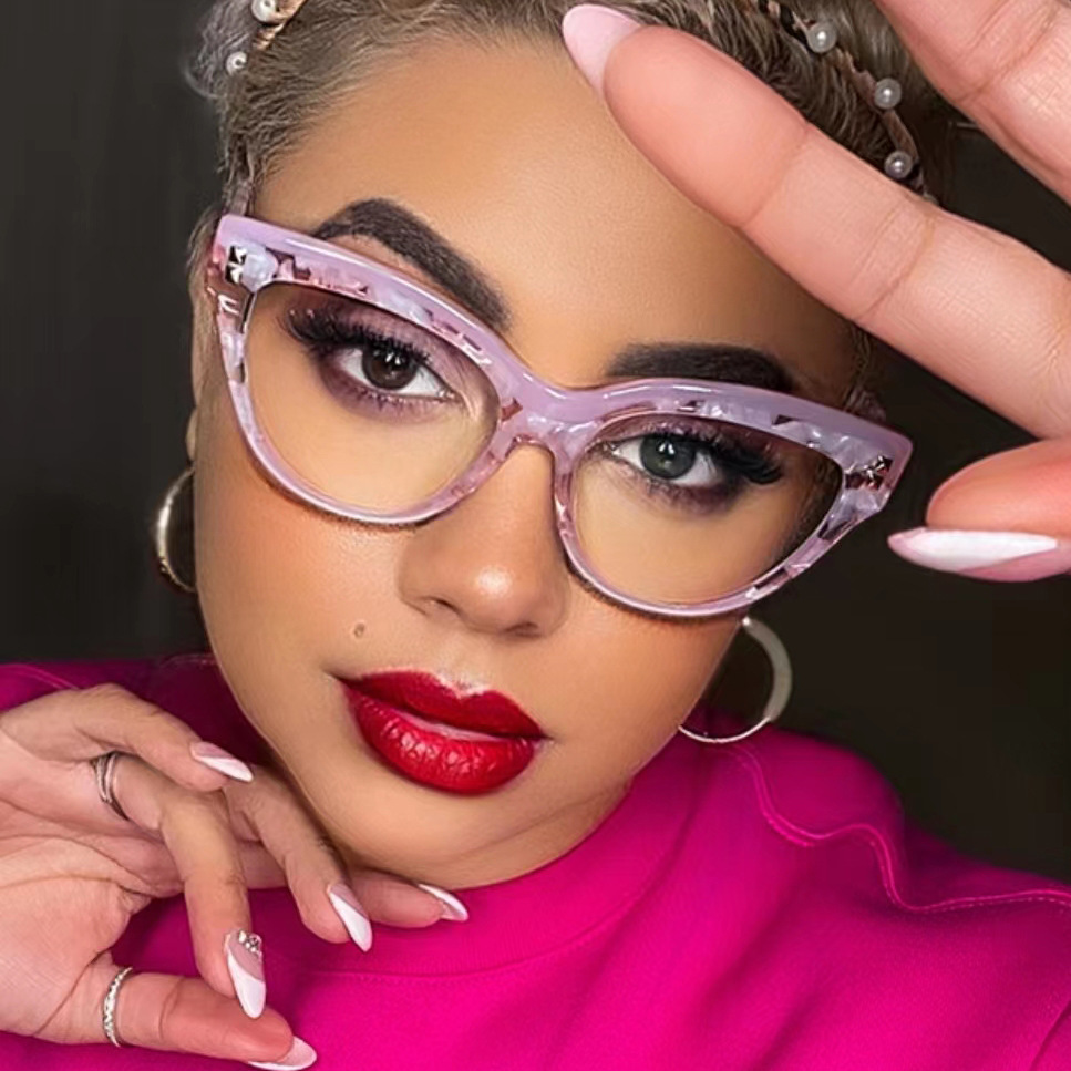 45g Weight Full Frame Glasses Structure Glasses Classification PC Lens Material Square Glasses Style Street Occasion Color Block Pattern Women'S Gender Retro Style Retro Color Block PC Square Full Frame Optical Glasses 1