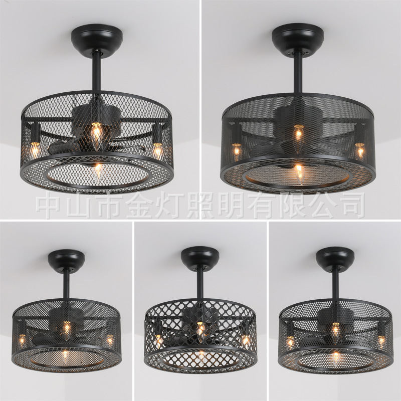 Hanging fan lamp fan lamp industrial wind restaurant 110V American invisible retro mute wholesale cross-border Amazon supply