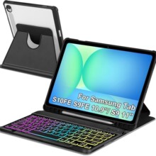 三星s10fe保护壳旋转a9plus键盘皮套s10plus亚克力透七色背光适用