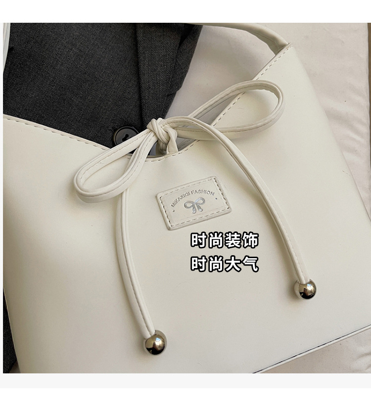 Women's fashion bucket bag 2025 new retro handbag, bow single-shoulder bag, solid color versatile underarm bag undefined