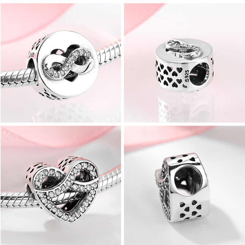 Simple Style Infinity Heart Shape Sterling Silver Epoxy Inlay Zircon Jewelry Accessories display picture 1