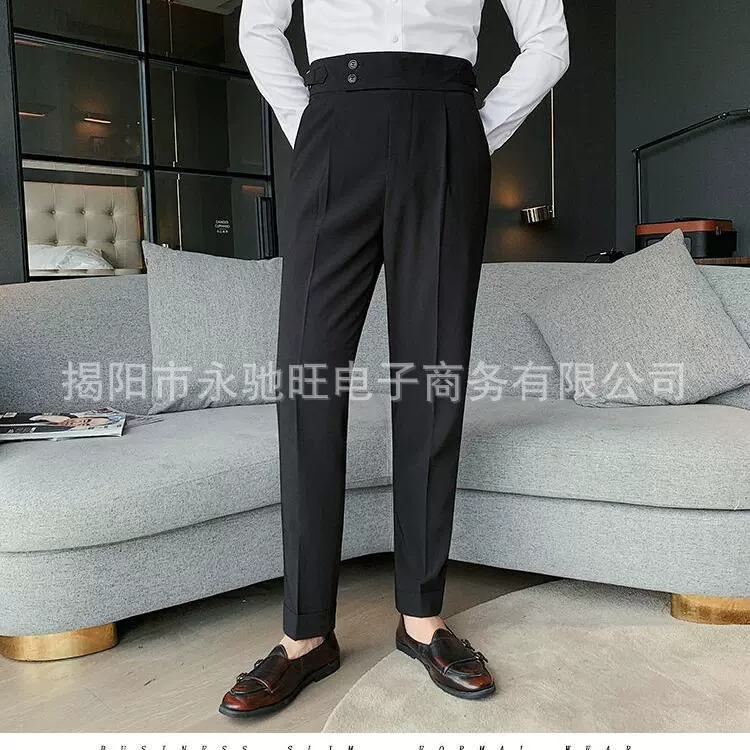 2025夏季新款直筒男士九分西装裤宽松抗皱轻商务垂感修身小脚西裤