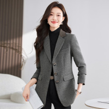 人字纹西装外套女2024春秋新款长袖修身小西服OL气质通勤厚款西服