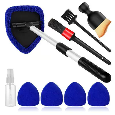 Telescopic Pole Car Window Brush: Car cleaning tools - a-set-pentagonal-telescopic-pole-5-blue-cloth-covers-spray-bottle-3-brushes