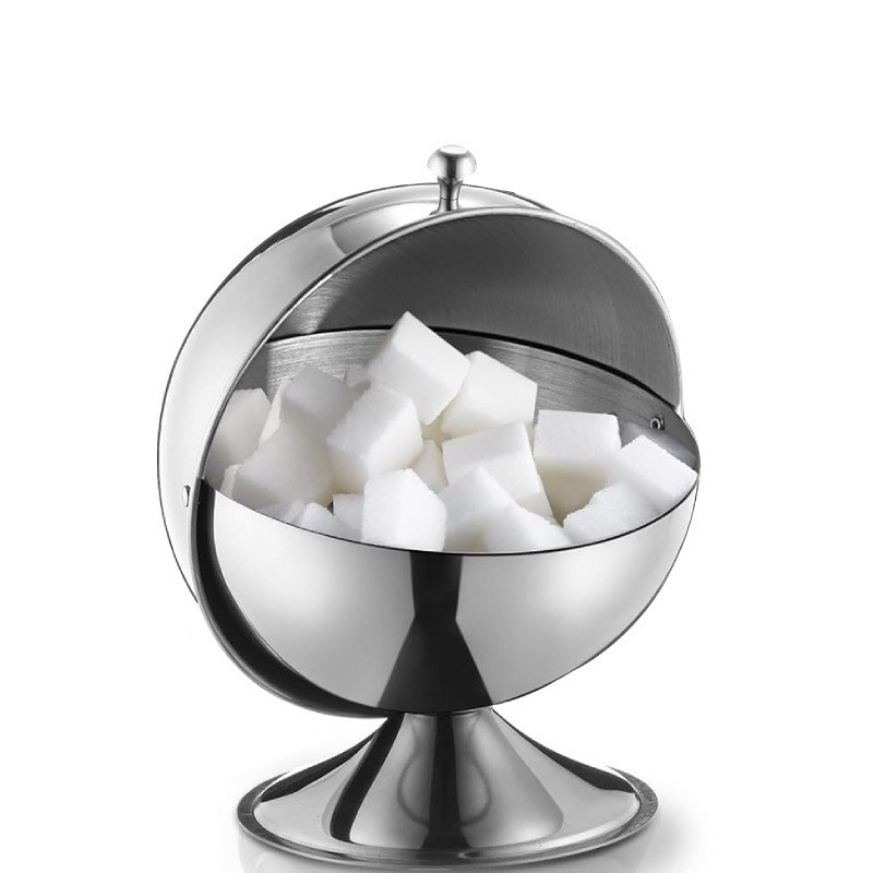 不锈钢圆形糖罐糖盅可翻盖调味收纳盒糖果罐方糖罐多用途储物罐