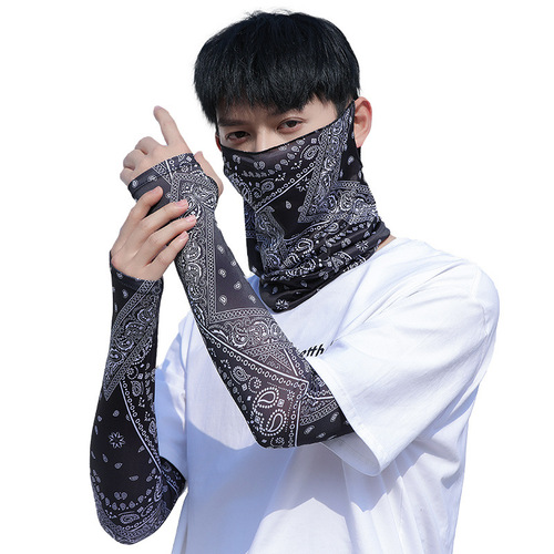 Summer sun protection outdoor cycling for men and women, anti-UV ice silk ice sleeve sleeves, ear-hanging mask, neck protector, cashew nut