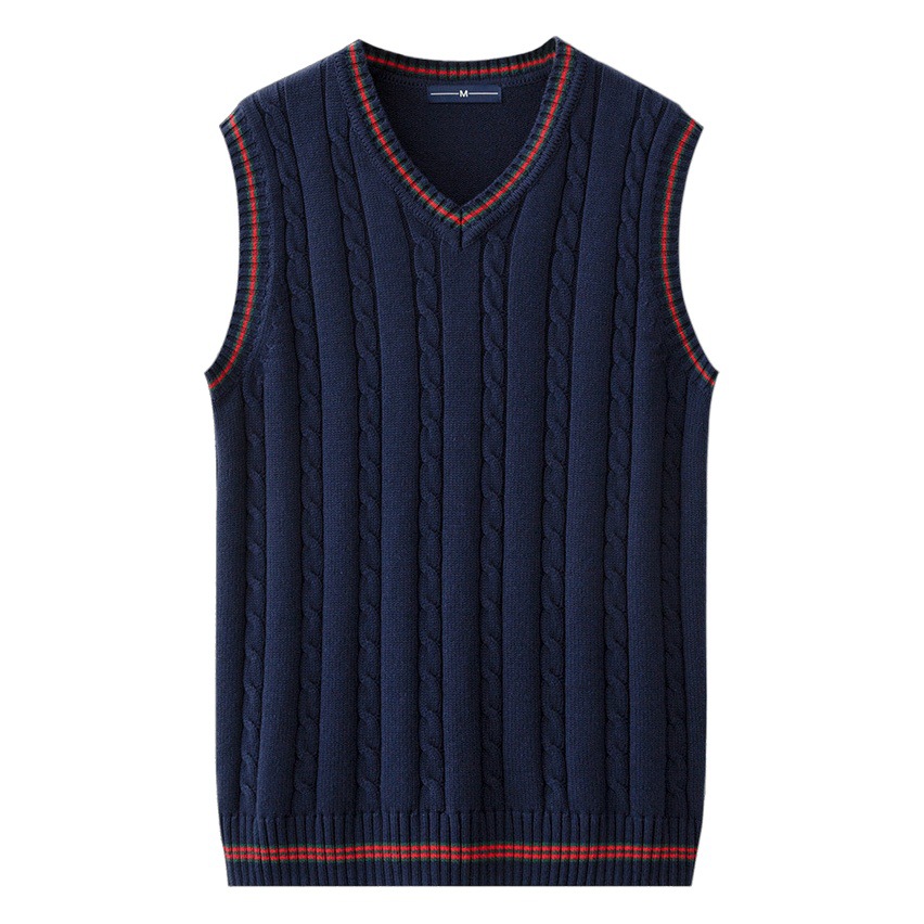 Knitted Sweater Vest Men's Autumn and Winter Korean Style Sleeveless Vest Sweater V-Neck Pullover Fashionable Contrast Color Base Sweater