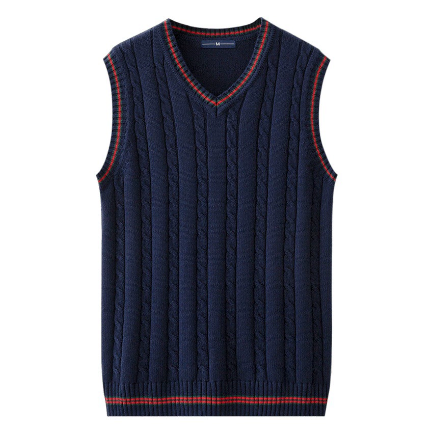 Вязаный жилет-свитер, Мужской осенне-зимний жилет в Корейском стиле, свитер, пуловер с V-образным вырезом, модный базовый свитер контрастного цвета