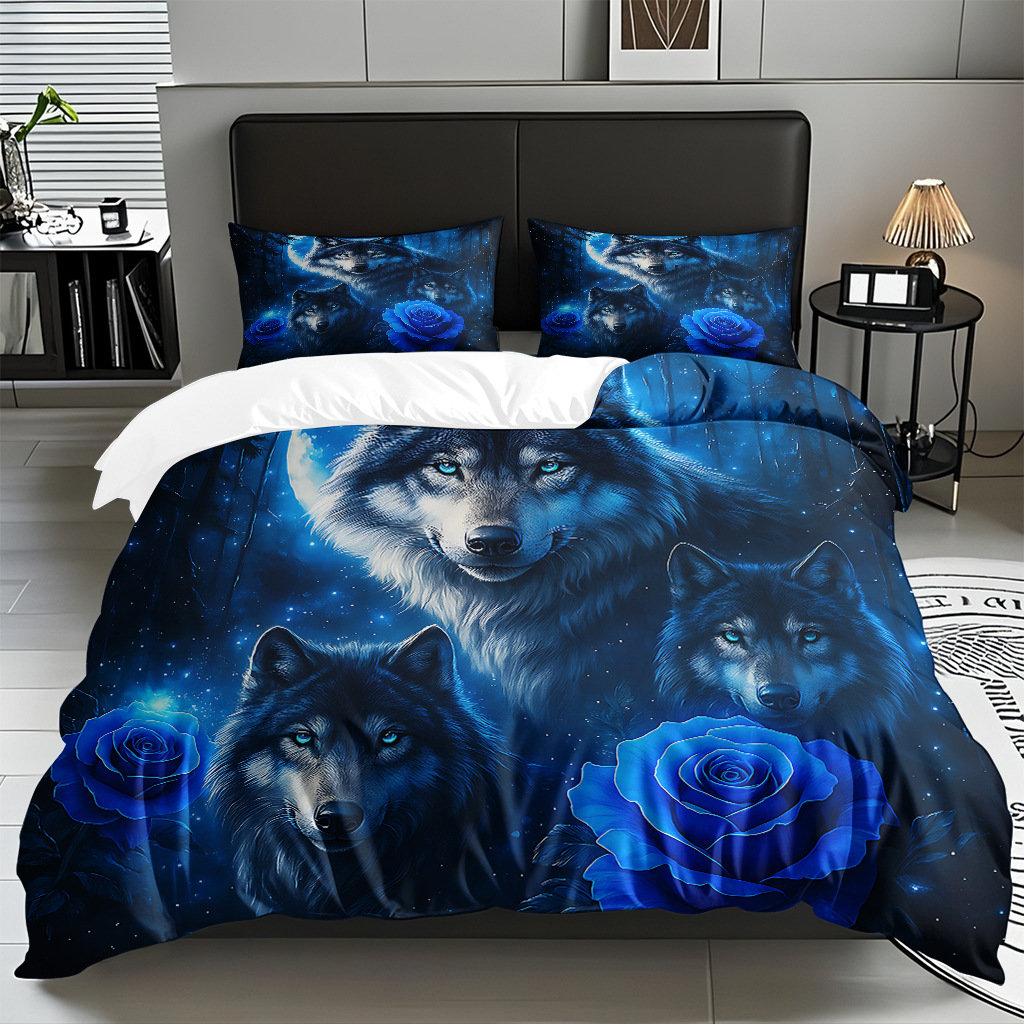 Impresión digital de patrón de lobo abrasivo conjunto de edredón suave transfronterizo pro-piel TEMU JIT venta directa de fábrica preferida