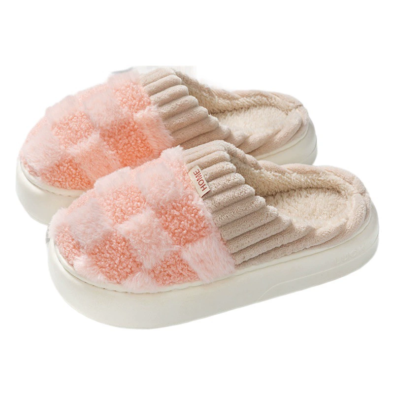 Осенне-зимние хлопковые тапочки женские домашние теплые и нескользящие туфли на толстой подошве трансграничные мужские плюшевые тапочки оптом