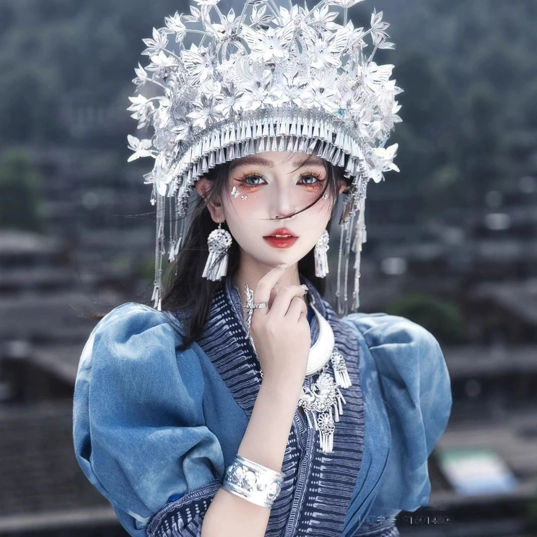 Новый головной убор Miao, шляпа, одежда Miao Queen, ретро-фотография, путешествия, фотография, невыцветающий воротник шляпы Miao