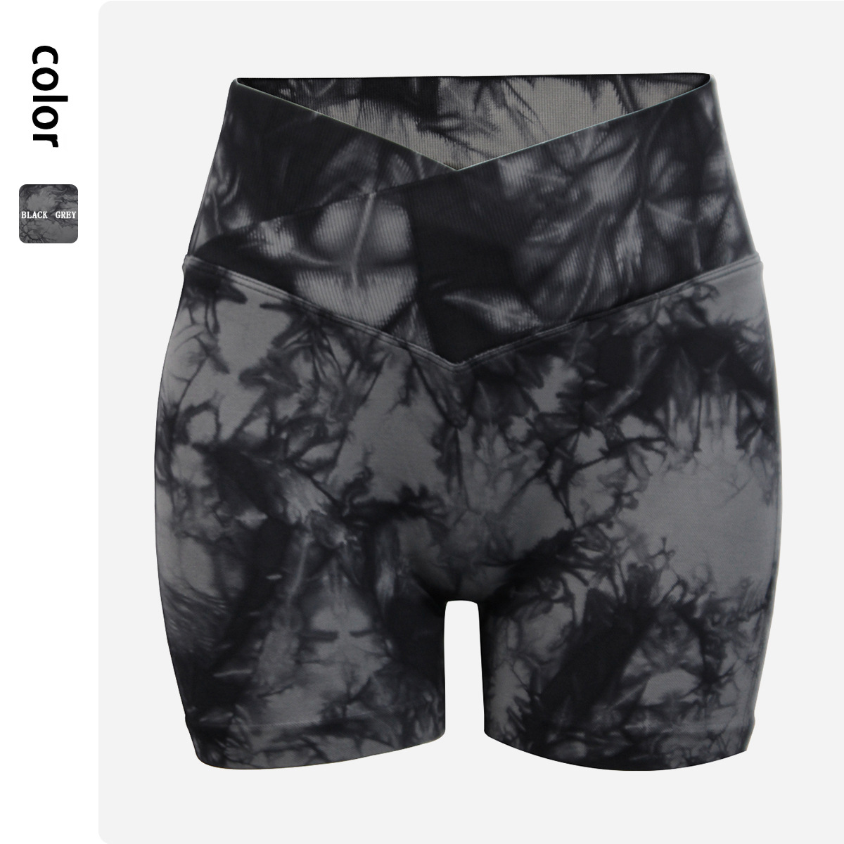 Nuevos productos europeos y americanos tiñidos cruzados pantalones cortos de yoga V cintura mel mel melonía caderas de acondicionamiento físico pantalones de tres partes mujeres melonía melonía caderas