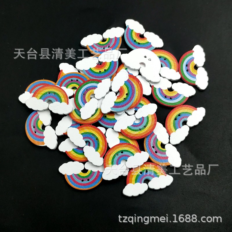 30*17mm fondo blanco pintado madera arco iris pieza de madera madera fondo blanco decoración arco iris accesorios 50 piezas por paquete