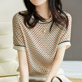 出口意大利尾单原单撤柜余单尾货显瘦印花桑蚕丝短袖女夏T恤