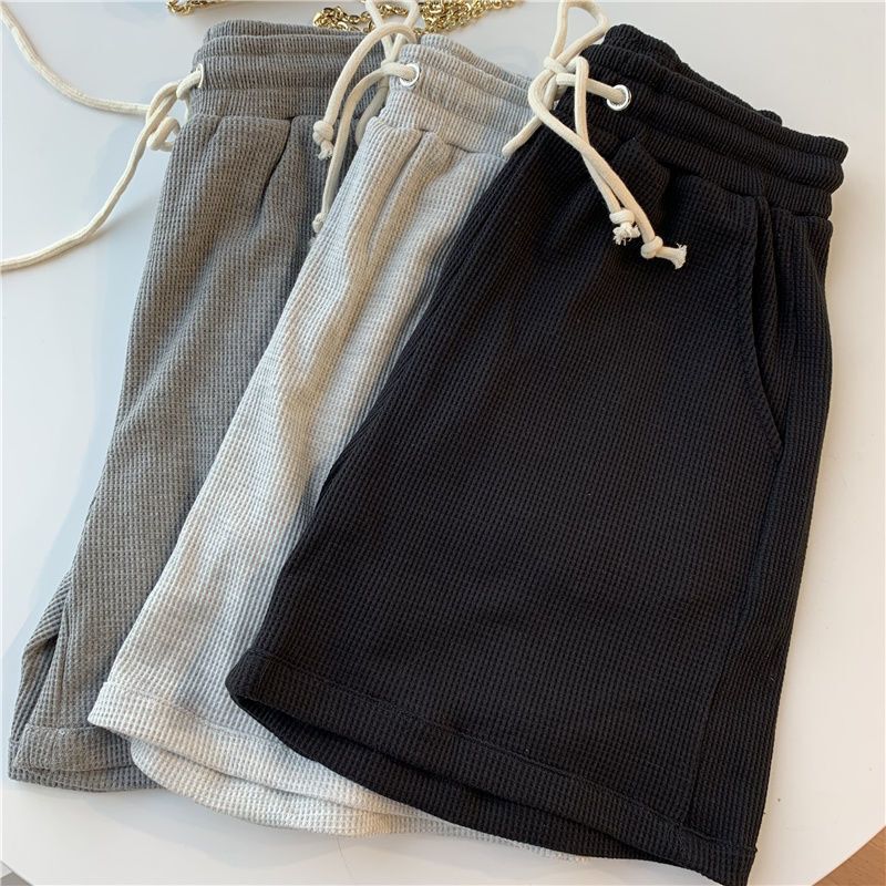 Waffle Shorts for Women, Summer 2026 New Style, Loose Fit, Casual Versatile Sports High-Waisted Wide-Leg Student Pants Trendy