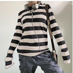 ヨーロッパとアメリカの新しいルーズカジュアルストライプオールマッチトップアマゾンコットン通勤インスタイル長袖メーカー卸売