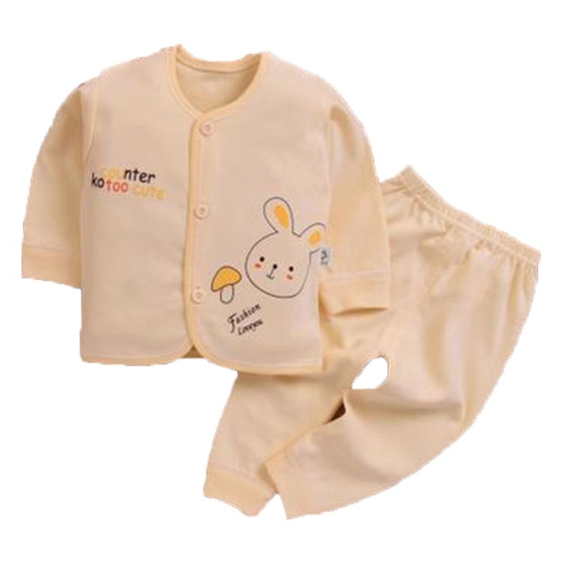 Conjunto de bebé de gran volumen de ventas de Anyang, conjunto de dos piezas de algodón peinado con botones a presión, conjunto de cuello redondo para bebé recién nacido, niño y niña.