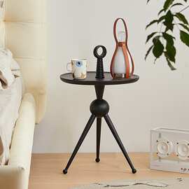 北欧复古实木小边几侘寂风中古沙发角几圆形小户型轻奢小圆几