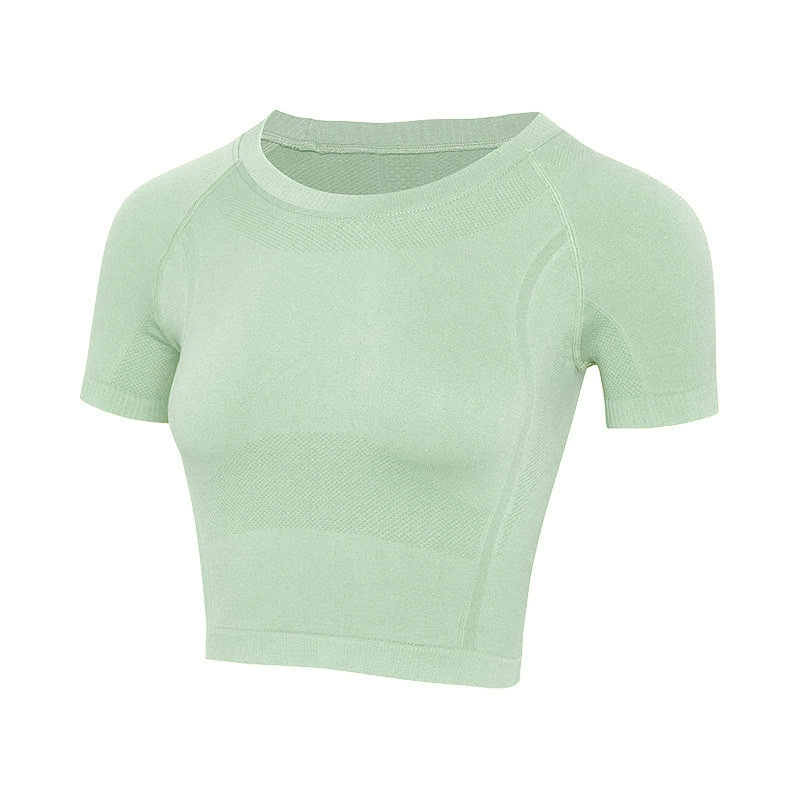 Thin sports short sleeve T-shirt, short breathable quick dry yoga clothing for gym, tight, round collar, for running