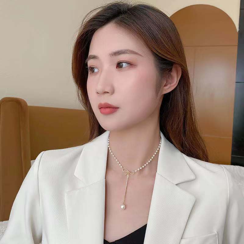 Heart Pendant Necklace With Pearl And Bowknot For Women_voghion.com
