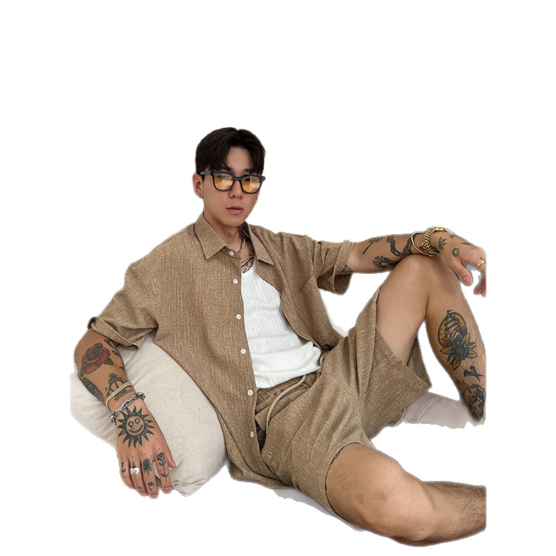 OXFREAK 24ss "old money wind set dyeing process" pleated texture short-sleeved shirt men's high-end shirt