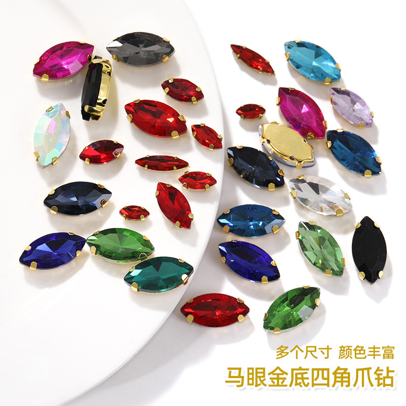 Horse Eye Claw Rhinestones, Hand-Sewn Rhinestones, Clothing Accessories, Shoe and Bag Decorations, Hairpin Decorative Accessories, Glass Four-Corner Claws, New Chinese Style Horse Eye Claw Rhinestones, Hand-Sewn Rhinestones, Clothing Accessories, Shoe and Bag Decorations, Hairpin Decorative Accessories, Glass Four-Corner Claws, New Chinese Style