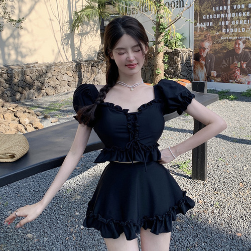2024 New Fashion Women's One-piece Noodle Popstar Style Conservative Skirt Sweet Hot Spring Swimwear Wholesale