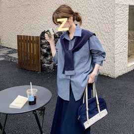 春秋季韩版大码洋气半身裙衬衫披肩休闲三件套胖mm时尚显瘦套装女