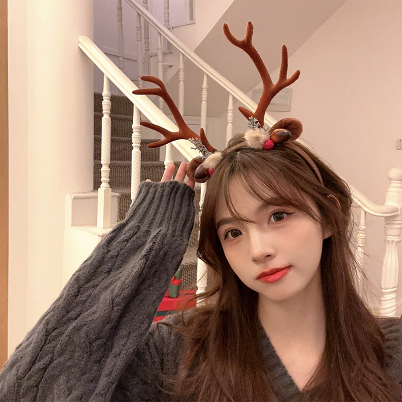 크리스마스 대형 순록 뿔 머리띠 사슴뿔 헤어밴드 촬영 소품 장식