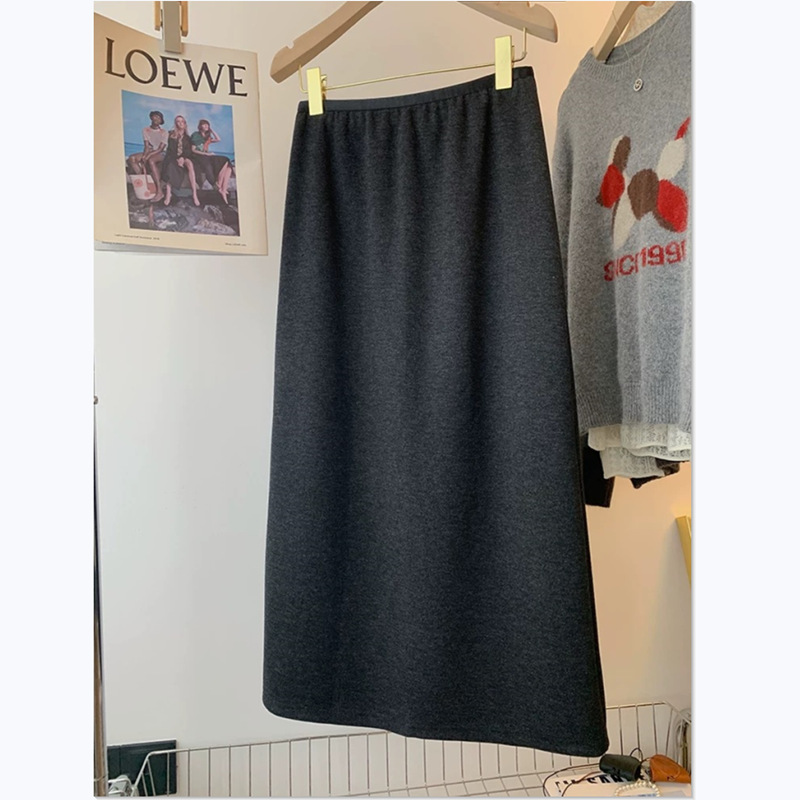 2025秋冬醋酸羊绒韩国直筒显瘦高腰开叉中长款半身裙